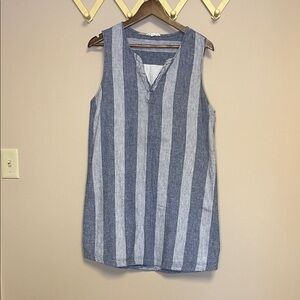 Striped Linen Dress - Blue and White